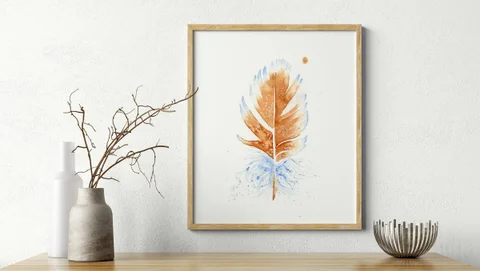 Image of a feather watercolor painting by Shayna Larsen, originals & prints available