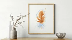 Image of a feather watercolor painting by Shayna Larsen, originals & prints available