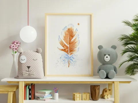 Image of a feather watercolor painting by Shayna Larsen, originals & prints available