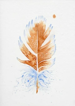 Image of a feather watercolor painting by Shayna Larsen, originals & prints available