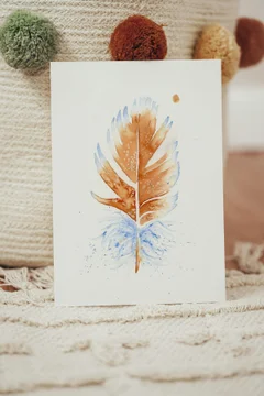 Image of a feather watercolor painting by Shayna Larsen, originals & prints available