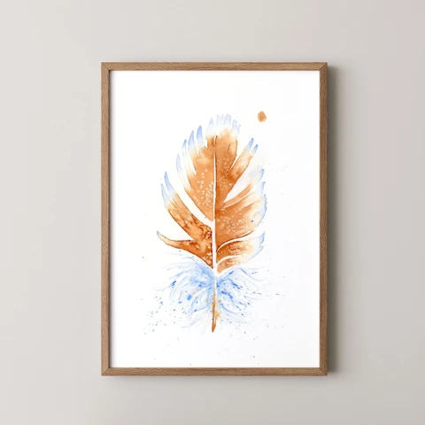 Image of a feather watercolor painting by Shayna Larsen, originals & prints available