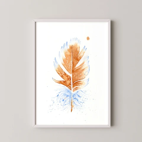 Image of a feather watercolor painting by Shayna Larsen, originals & prints available
