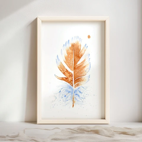 Image of a feather watercolor painting by Shayna Larsen, originals & prints available