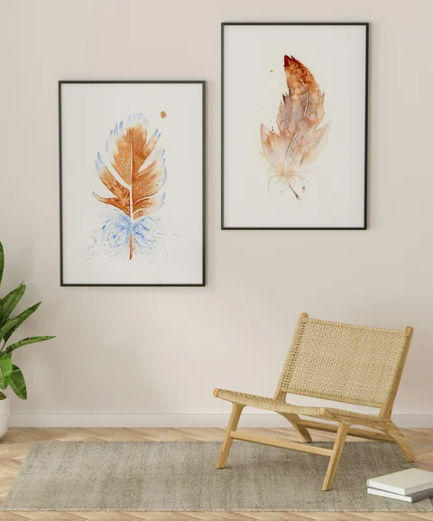 Image of a feather watercolor painting by Shayna Larsen, originals & prints available