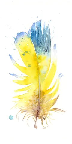 Image of a feather watercolor painting by Shayna Larsen, originals & prints available