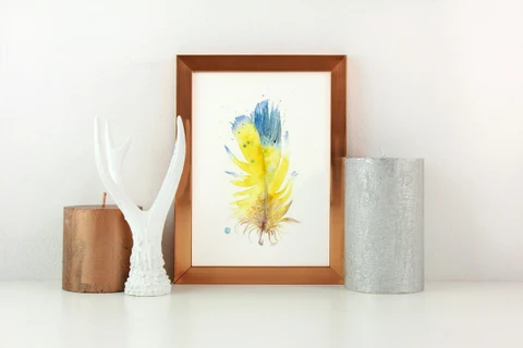 Image of a feather watercolor painting by Shayna Larsen, originals & prints available