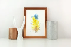 Image of a feather watercolor painting by Shayna Larsen, originals & prints available