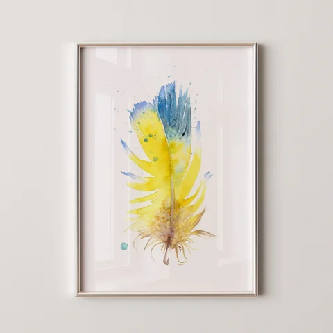 Image of a feather watercolor painting by Shayna Larsen, originals & prints available