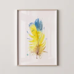 Image of a feather watercolor painting by Shayna Larsen, originals & prints available
