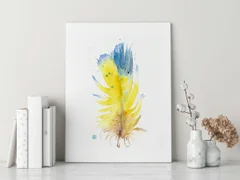 Image of a feather watercolor painting by Shayna Larsen, originals & prints available
