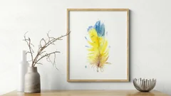 Image of a feather watercolor painting by Shayna Larsen, originals & prints available