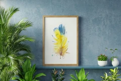 Image of a feather watercolor painting by Shayna Larsen, originals & prints available