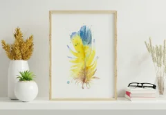 Image of a feather watercolor painting by Shayna Larsen, originals & prints available