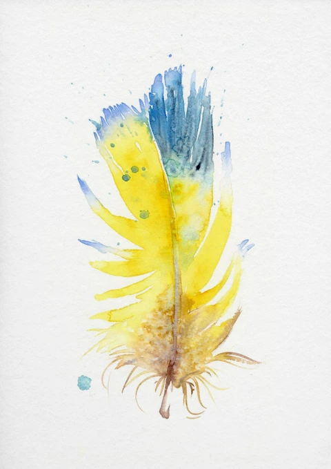 Image of a feather watercolor painting by Shayna Larsen, originals & prints available