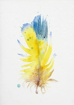 Image of a feather watercolor painting by Shayna Larsen, originals & prints available