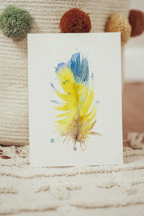 Image of a feather watercolor painting by Shayna Larsen, originals & prints available