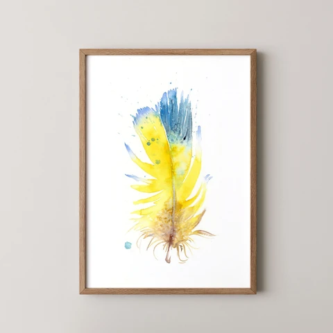 Image of a feather watercolor painting by Shayna Larsen, originals & prints available