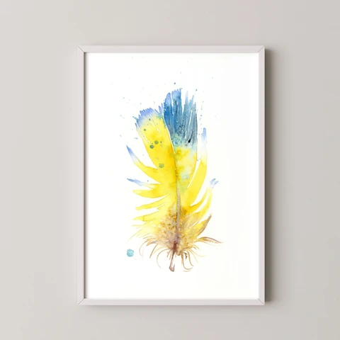 Image of a feather watercolor painting by Shayna Larsen, originals & prints available