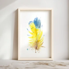 Image of a feather watercolor painting by Shayna Larsen, originals & prints available