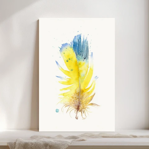 Image of a feather watercolor painting by Shayna Larsen, originals & prints available