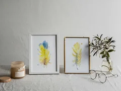 Image of a feather watercolor painting by Shayna Larsen, originals & prints available