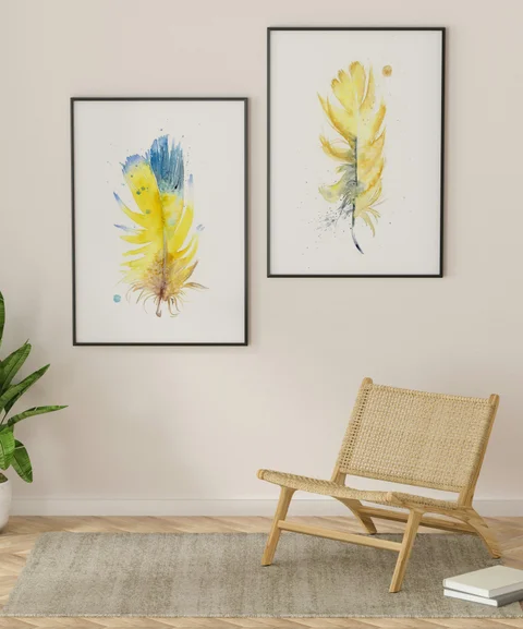 Image of a feather watercolor painting by Shayna Larsen, originals & prints available