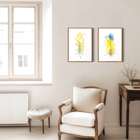 Image of a feather watercolor painting by Shayna Larsen, originals & prints available