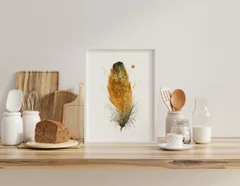 Image of a feather watercolor painting by Shayna Larsen, originals & prints available