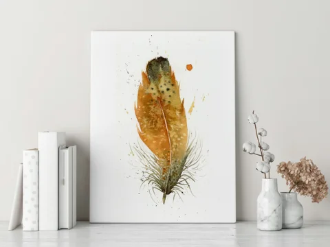 Image of a feather watercolor painting by Shayna Larsen, originals & prints available