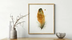 Image of a feather watercolor painting by Shayna Larsen, originals & prints available
