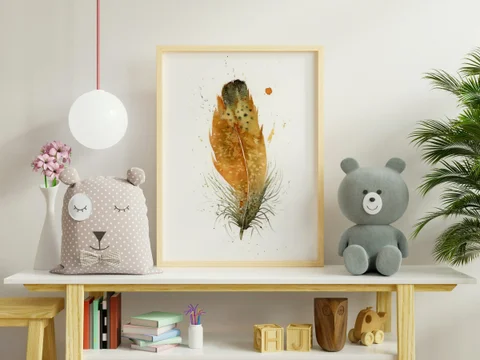 Image of a feather watercolor painting by Shayna Larsen, originals & prints available