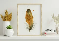 Image of a feather watercolor painting by Shayna Larsen, originals & prints available