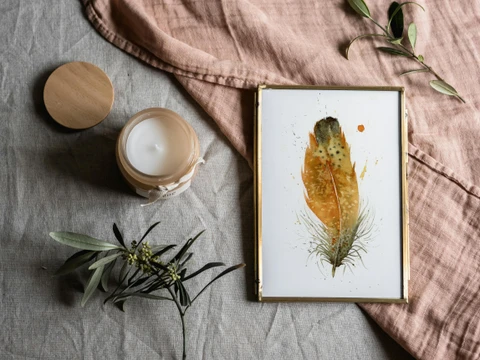 Image of a feather watercolor painting by Shayna Larsen, originals & prints available