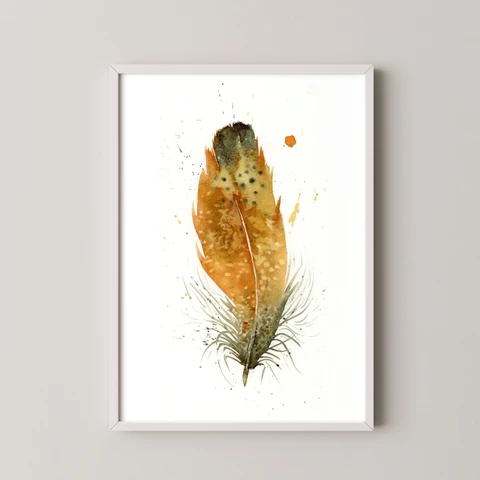 Image of a feather watercolor painting by Shayna Larsen, originals & prints available