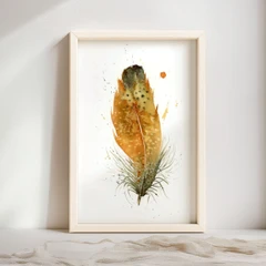 Image of a feather watercolor painting by Shayna Larsen, originals & prints available
