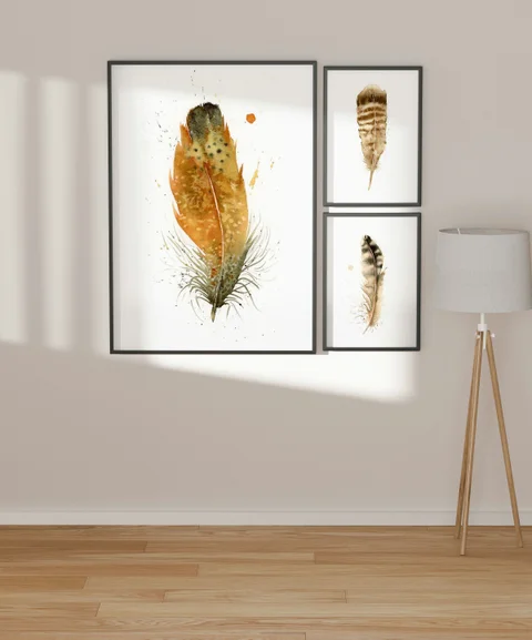 Image of a feather watercolor painting by Shayna Larsen, originals & prints available