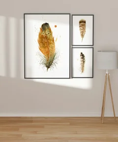 Image of a feather watercolor painting by Shayna Larsen, originals & prints available