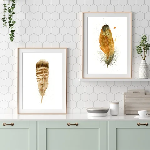 Image of a feather watercolor painting by Shayna Larsen, originals & prints available