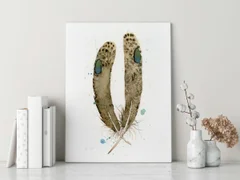 Image of a feather watercolor painting by Shayna Larsen, originals & prints available