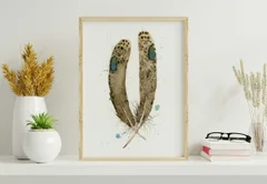 Image of a feather watercolor painting by Shayna Larsen, originals & prints available