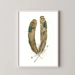 Image of a feather watercolor painting by Shayna Larsen, originals & prints available