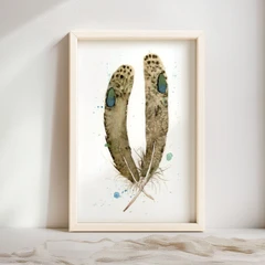 Image of a feather watercolor painting by Shayna Larsen, originals & prints available