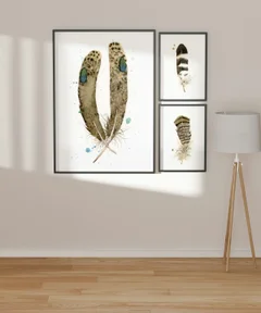 Image of a feather watercolor painting by Shayna Larsen, originals & prints available