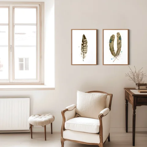 Image of a feather watercolor painting by Shayna Larsen, originals & prints available