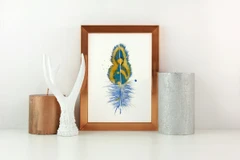 Image of a feather watercolor painting by Shayna Larsen, originals & prints available