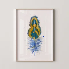 Image of a feather watercolor painting by Shayna Larsen, originals & prints available