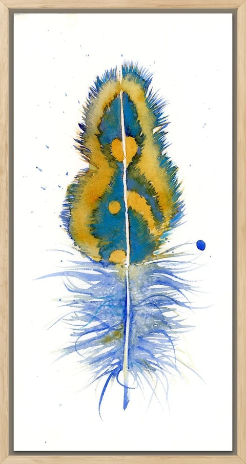 Image of a feather watercolor painting by Shayna Larsen, originals & prints available