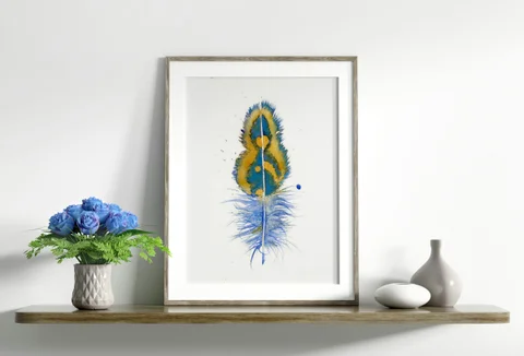Image of a feather watercolor painting by Shayna Larsen, originals & prints available