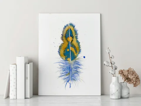 Image of a feather watercolor painting by Shayna Larsen, originals & prints available